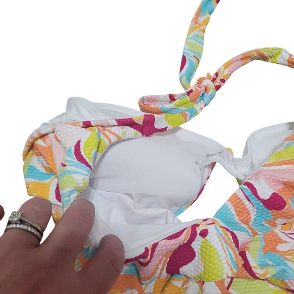 Birdsong Size 32DD Ruffle‎ Halter Underwire Tankini Swim Top Ruched Groovy Print - Picture 9 of 12